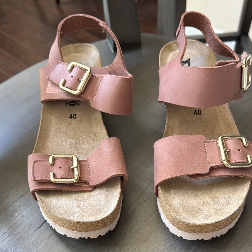 Mauve and Gold Two-Strap Sandals - Lassandra by Mephisto